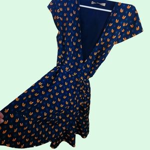 Navy Blue, with squirrels, wrap dress